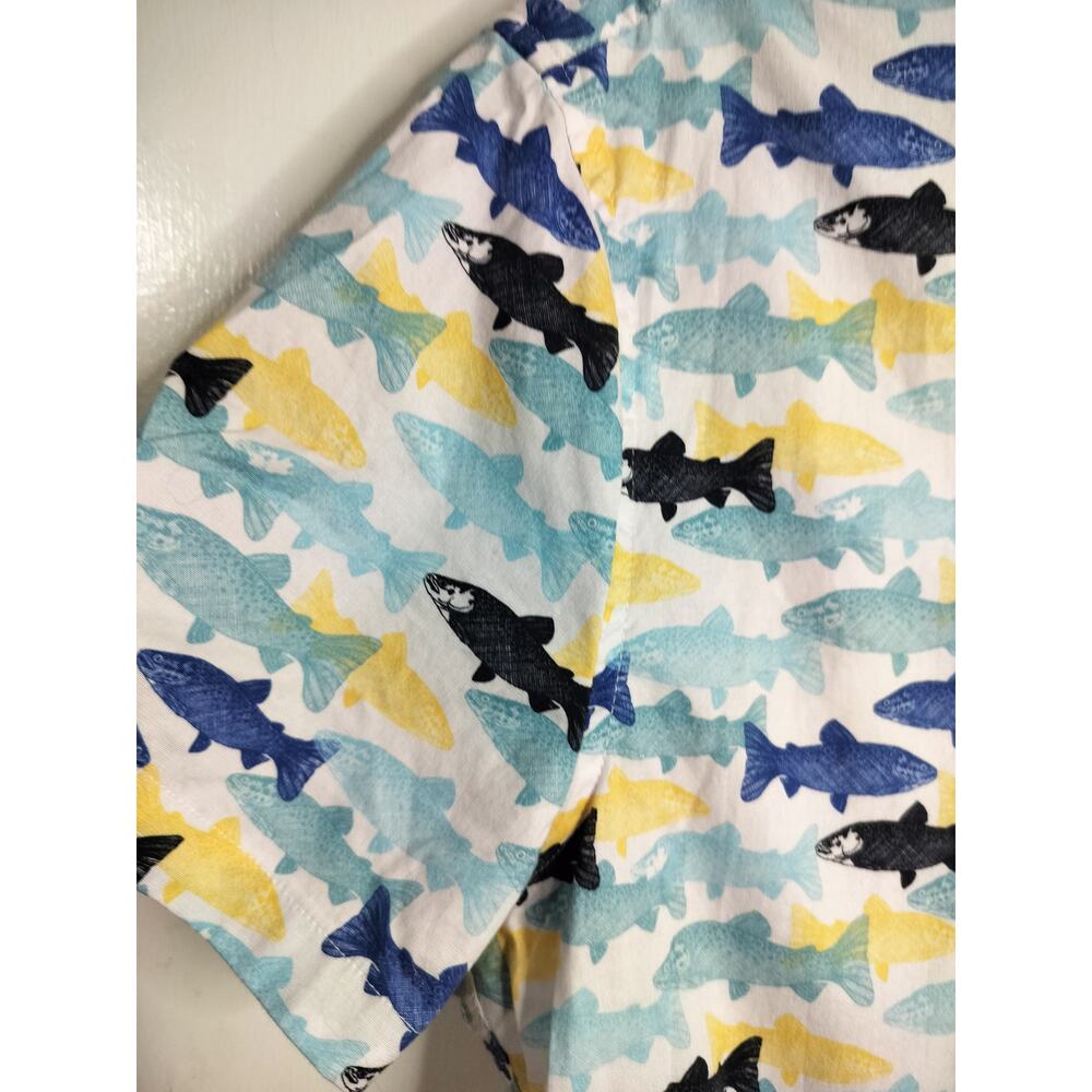 M1191) J Crew Men Slim Flax Washed Button Down Collar Fish Print Short Sleeve M - Picture 4 of 8